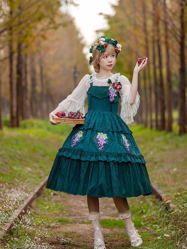INFANTA * Vineyard * JSK Autumn Lolita Jacquard Cotton Full Waist Dress INFANTA * Vineyard * JSK Autumn Lolita Jacquard Cotton Full Waist Dress