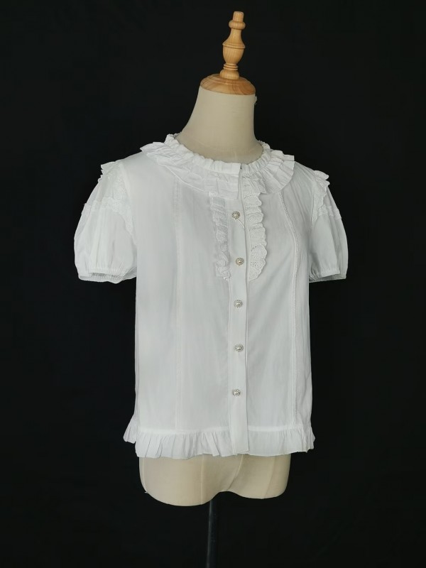Lolitai short sleeved shirt with lotus leaf inner top blouse Lolitai short sleeved shirt with lotus leaf inner top blouse