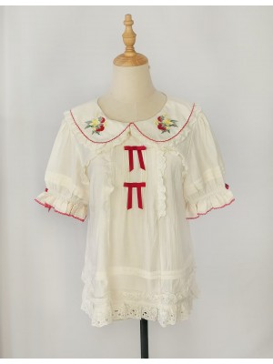 Bow Lolita Doll Collar Cute Strawberry Embroidery Blouse