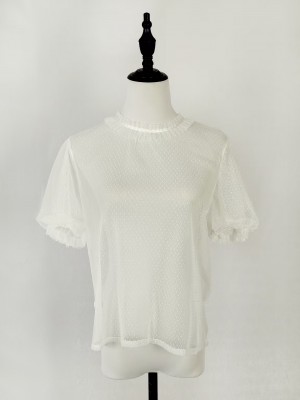 Short sleeved dotted yarn stand up collar with bubble sleeves for inner wear