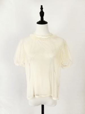 Short sleeved dotted yarn stand up collar with bubble sleeves for inner wear