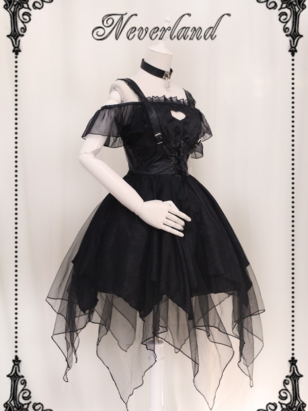 Ash Gothic Jumperskirt Black irregular mesh hem Lolita Dress Ash Gothic Jumperskirt Black irregular mesh hem Lolita Dress
