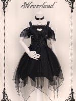 Ash Gothic Jumperskirt Black irregular mesh hem Lolita Dress Ash Gothic Jumperskirt Black irregular mesh hem Lolita Dress
