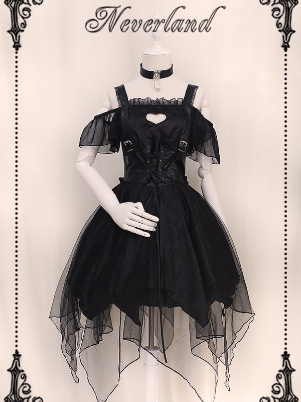 Ash Gothic Jumperskirt Black irregular mesh hem Lolita Dress Ash Gothic Jumperskirt Black irregular mesh hem Lolita Dress