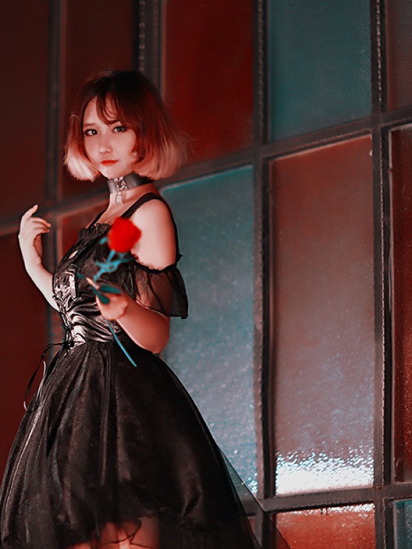 Ash Gothic Jumperskirt Black irregular mesh hem Lolita Dress Ash Gothic Jumperskirt Black irregular mesh hem Lolita Dress