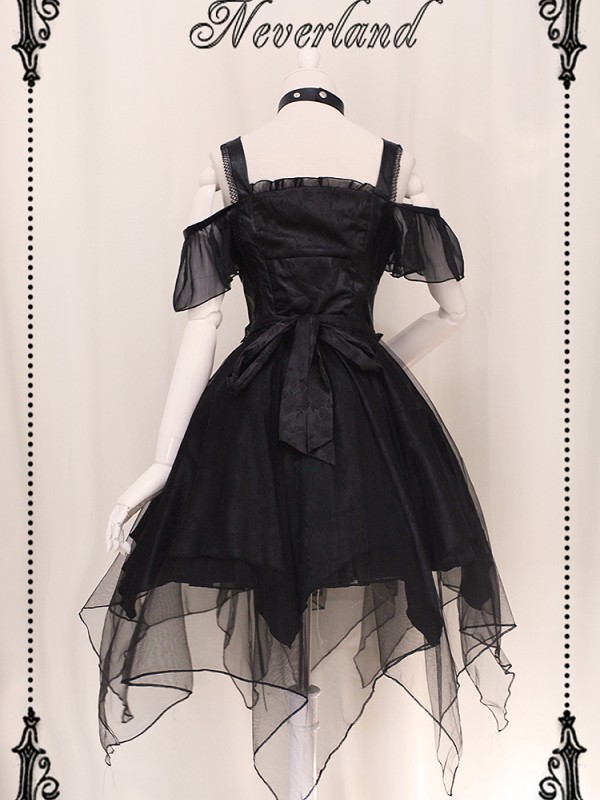 Ash Gothic Jumperskirt Black irregular mesh hem Lolita Dress Ash Gothic Jumperskirt Black irregular mesh hem Lolita Dress