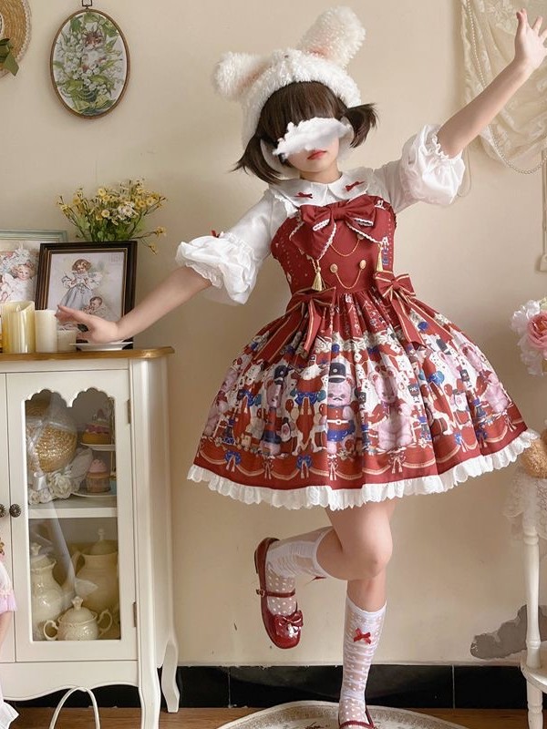 Bear Jazz sweet and cute printed strap dress Bear Jazz sweet and cute printed strap dress