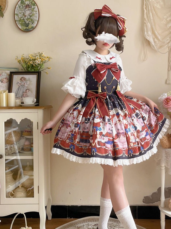 Bear Jazz sweet and cute printed strap dress Bear Jazz sweet and cute printed strap dress