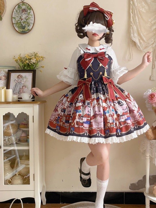 Bear Jazz sweet and cute printed strap dress Bear Jazz sweet and cute printed strap dress