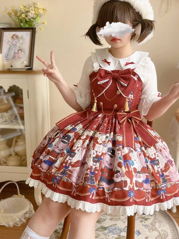 Bear Jazz sweet and cute printed strap dress Bear Jazz sweet and cute printed strap dress