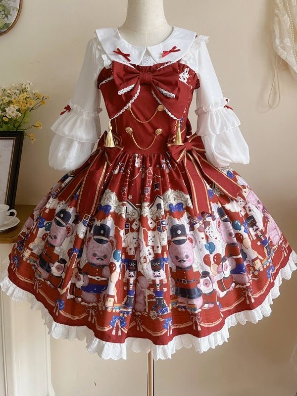 Bear Jazz sweet and cute printed strap dress Bear Jazz sweet and cute printed strap dress