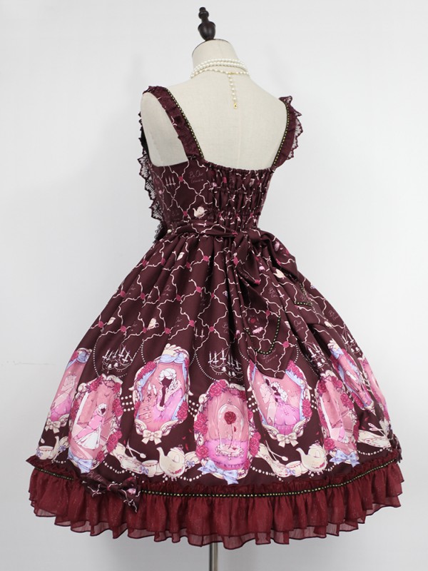 Sweet Vintage Beauty and Beast Print Lolita Jumperskirt Sweet Vintage Beauty and Beast Print Lolita Jumperskirt