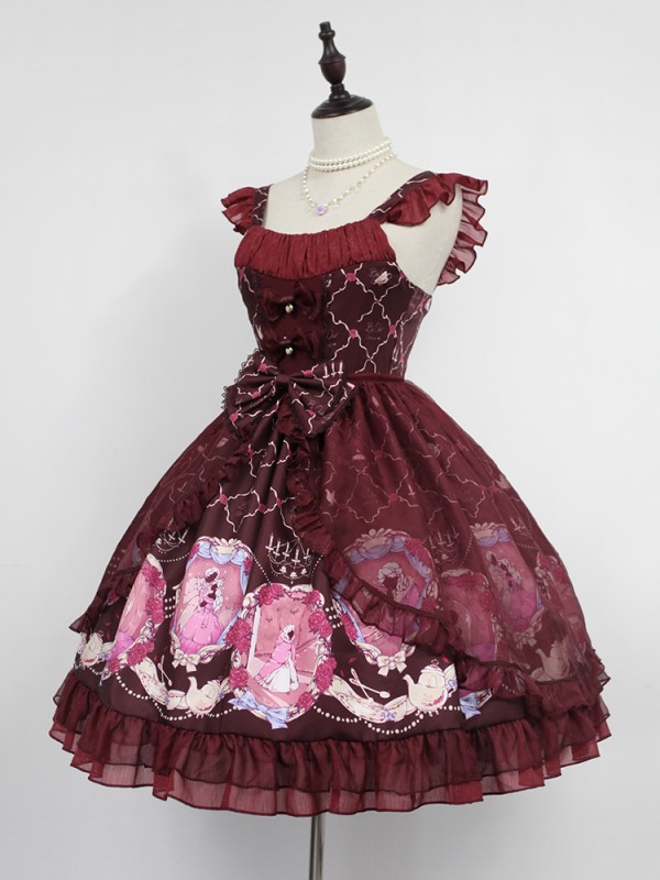 Sweet Vintage Beauty and Beast Print Voile Lolita Jumperskirt Sweet Vintage Beauty and Beast Print Voile Lolita Jumperskirt