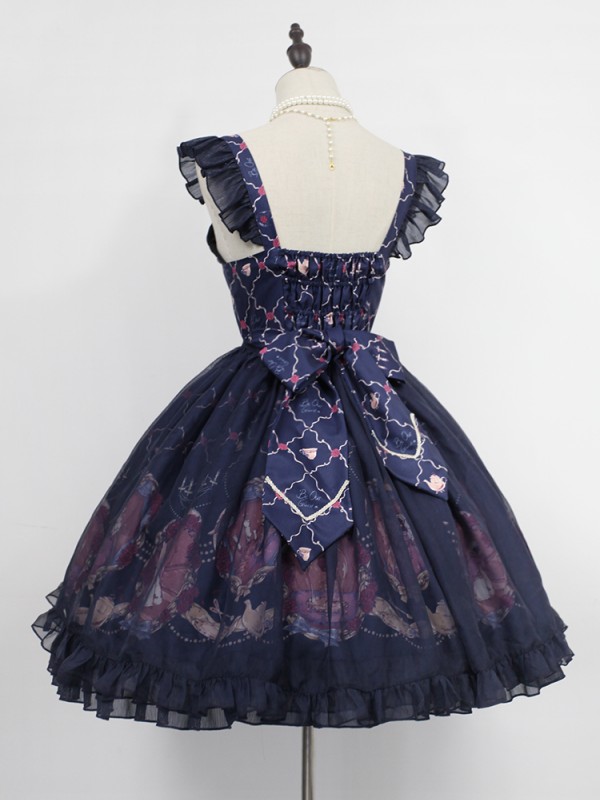 Sweet Vintage Beauty and Beast Print Voile Lolita Jumperskirt Sweet Vintage Beauty and Beast Print Voile Lolita Jumperskirt