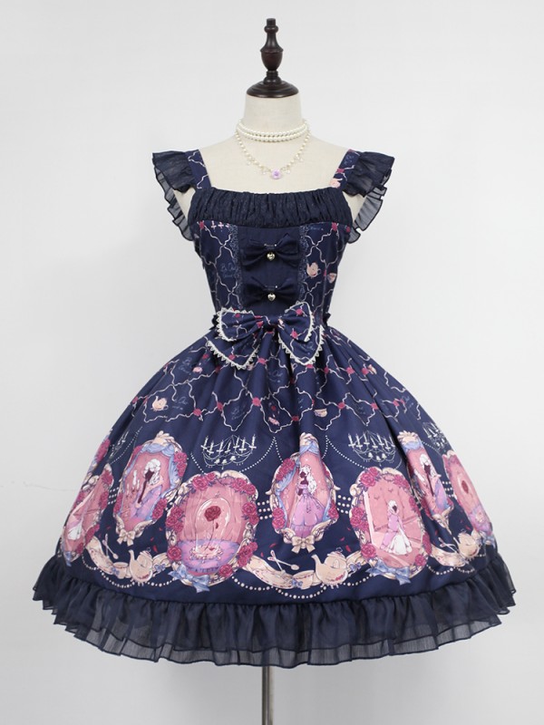 Sweet Vintage Beauty and Beast Print Voile Lolita Jumperskirt Sweet Vintage Beauty and Beast Print Voile Lolita Jumperskirt