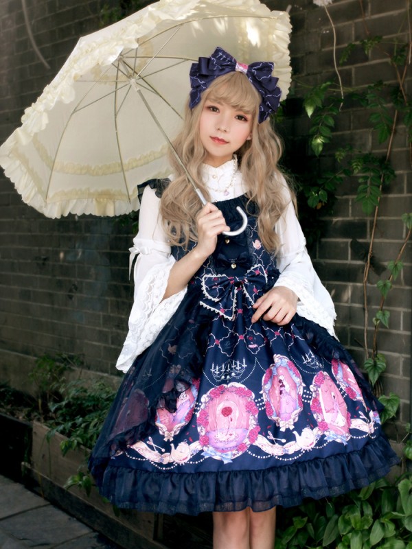 Sweet Vintage Beauty and Beast Print Voile Lolita Jumperskirt Sweet Vintage Beauty and Beast Print Voile Lolita Jumperskirt