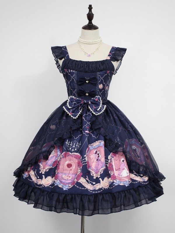 Sweet Vintage Beauty and Beast Print Voile Lolita Jumperskirt Sweet Vintage Beauty and Beast Print Voile Lolita Jumperskirt