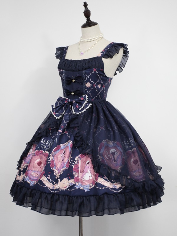 Sweet Vintage Beauty and Beast Print Voile Lolita Jumperskirt Sweet Vintage Beauty and Beast Print Voile Lolita Jumperskirt