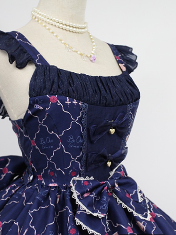 Sweet Vintage Beauty and Beast Print Voile Lolita Jumperskirt Sweet Vintage Beauty and Beast Print Voile Lolita Jumperskirt