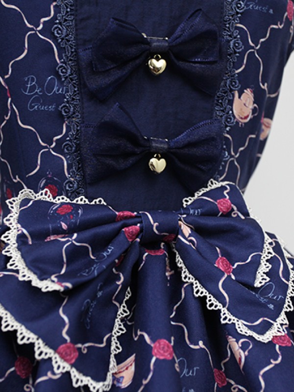 Sweet Vintage Beauty and Beast Print Voile Lolita Jumperskirt Sweet Vintage Beauty and Beast Print Voile Lolita Jumperskirt