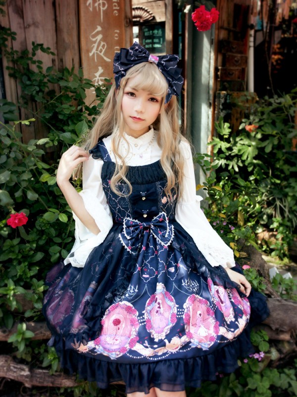 Sweet Vintage Beauty and Beast Print Voile Lolita Jumperskirt Sweet Vintage Beauty and Beast Print Voile Lolita Jumperskirt