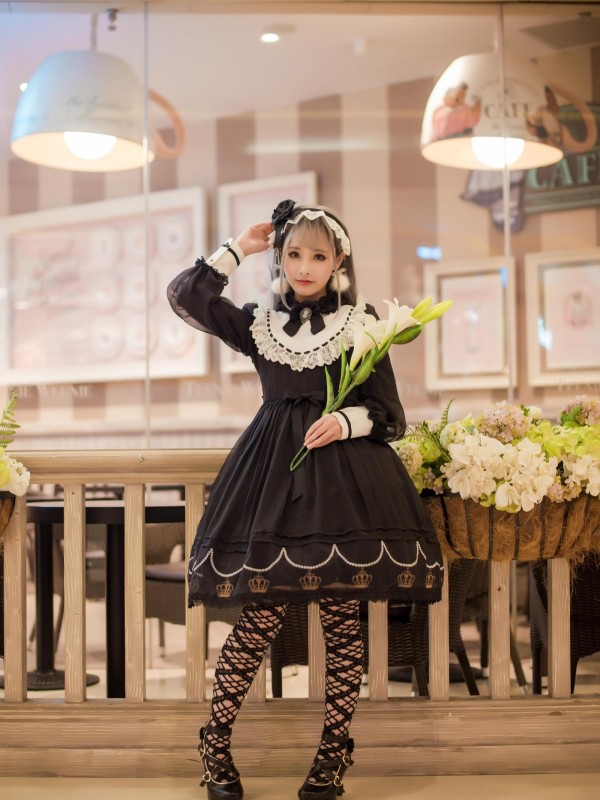 Vintage Church Style Dress Black Requiem One-piece