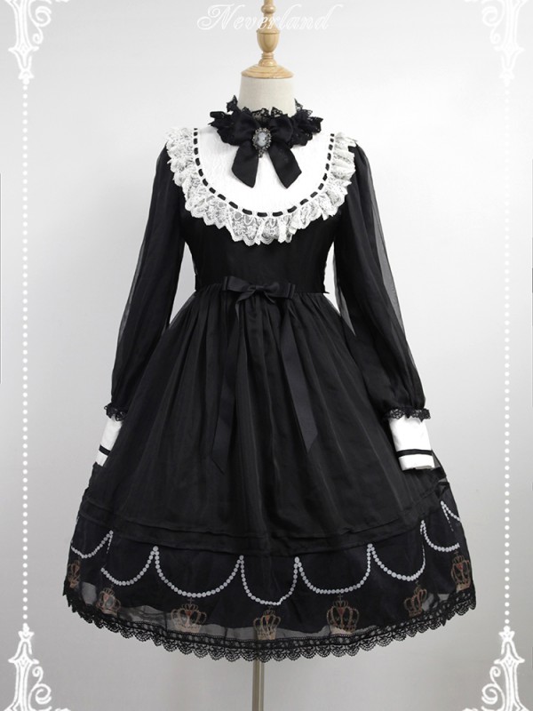 Vintage Church Style Dress Black Requiem One-piece