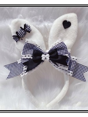 Black and White Grids Bow Bunny Ears KC