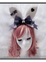 Black and White Grids Bow Bunny Ears KC Black and White Grids Bow Bunny Ears KC