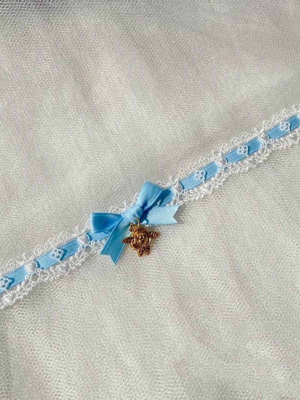 Blue Bow Lace Choker Necklace Blue Bow Lace Choker Necklace