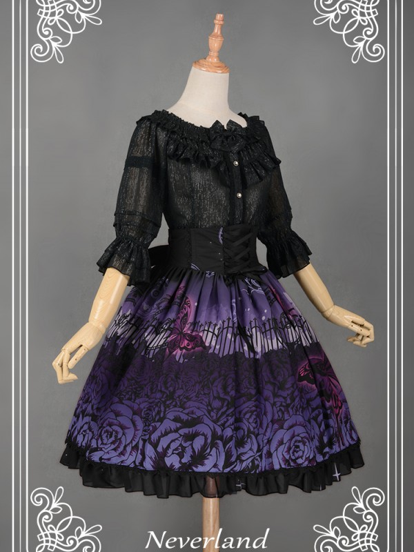 Dark Style Butterfly Cemetery Print Skirt
