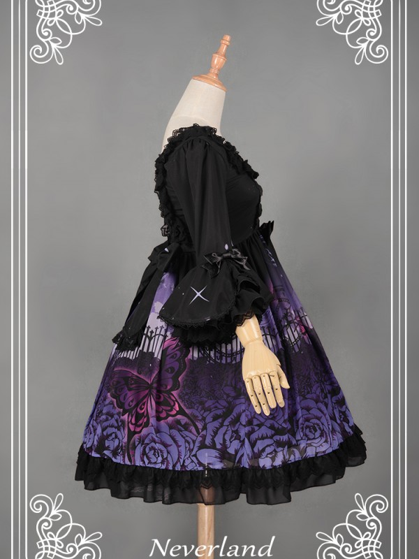 Dark Gothic Printed Lolita Dress Butterfly Cemetery One Piece