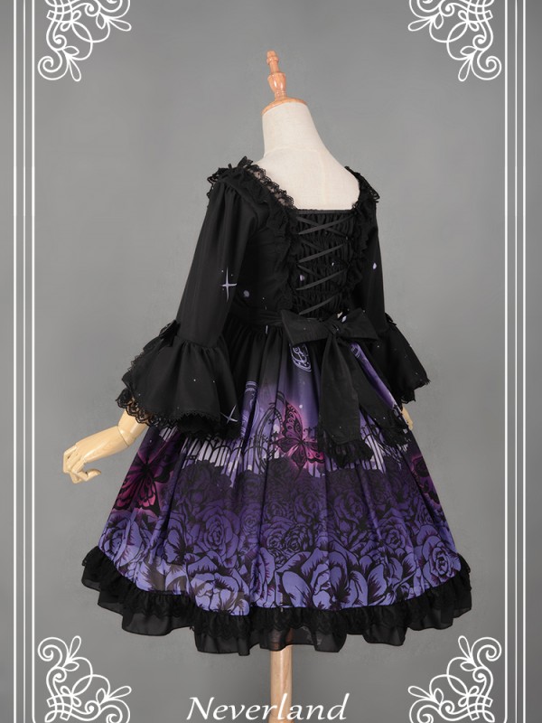 Dark Gothic Printed Lolita Dress Butterfly Cemetery One Piece