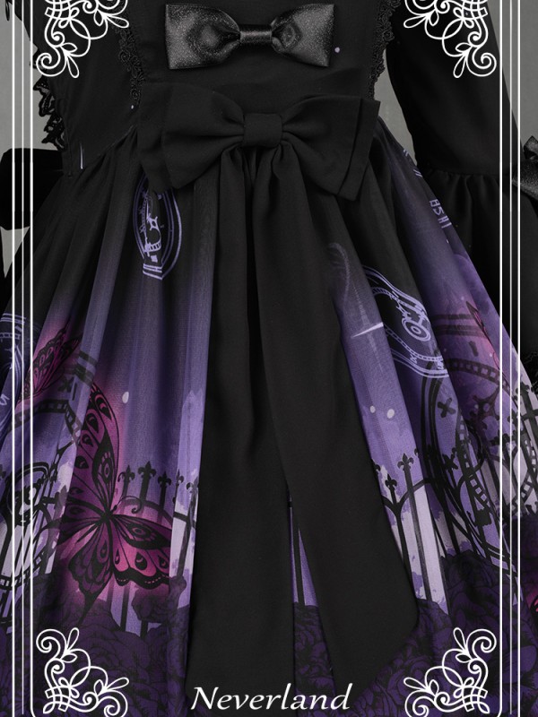 Dark Gothic Printed Lolita Dress Butterfly Cemetery One Piece