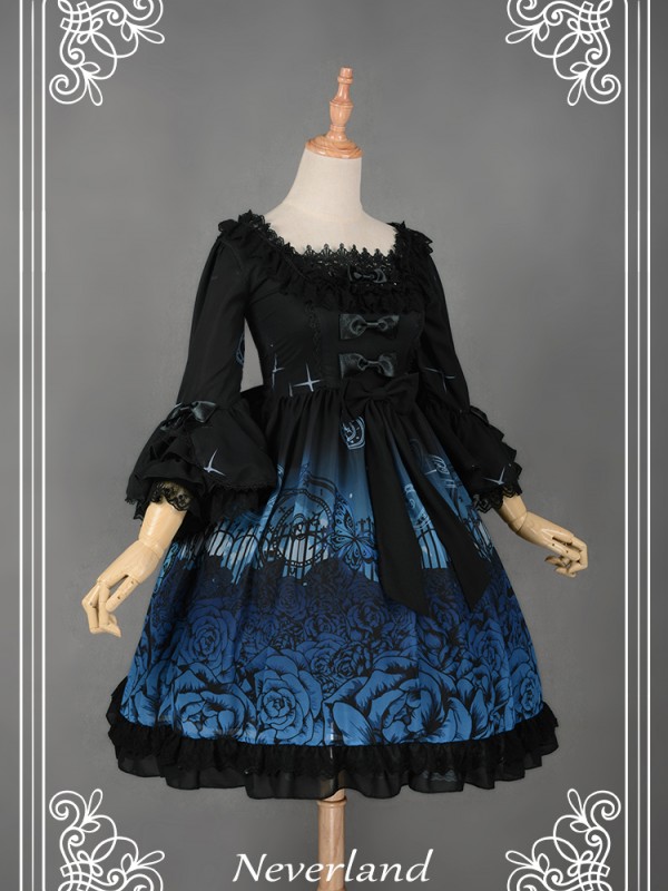 Dark Gothic Printed Lolita Dress Butterfly Cemetery One Piece