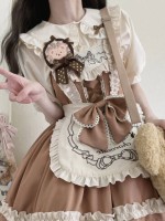 Chocolate cake sweet and cute embroidered suspender dress Chocolate cake sweet and cute embroidered suspender dress