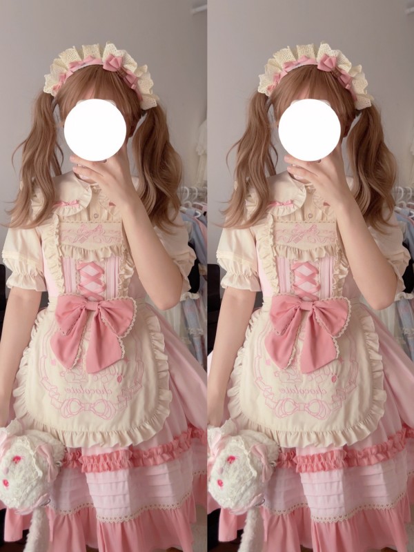 Chocolate cake sweet and cute embroidered suspender dress Chocolate cake sweet and cute embroidered suspender dress
