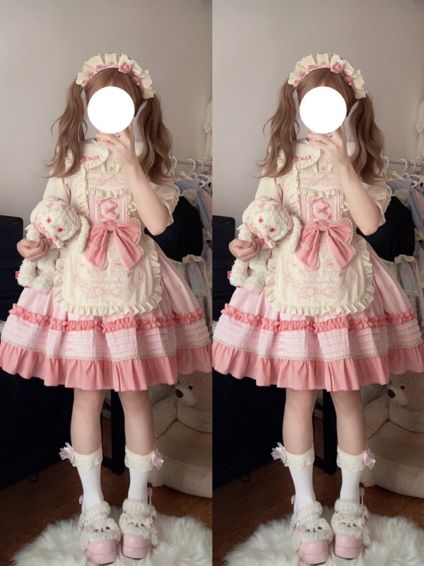 Chocolate cake sweet and cute embroidered suspender dress Chocolate cake sweet and cute embroidered suspender dress