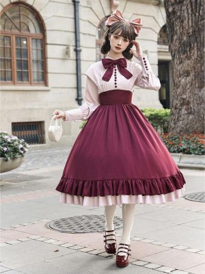 【Christine】~lolita dress~Rose embroidery Tight wait Large skirt~Onepiece