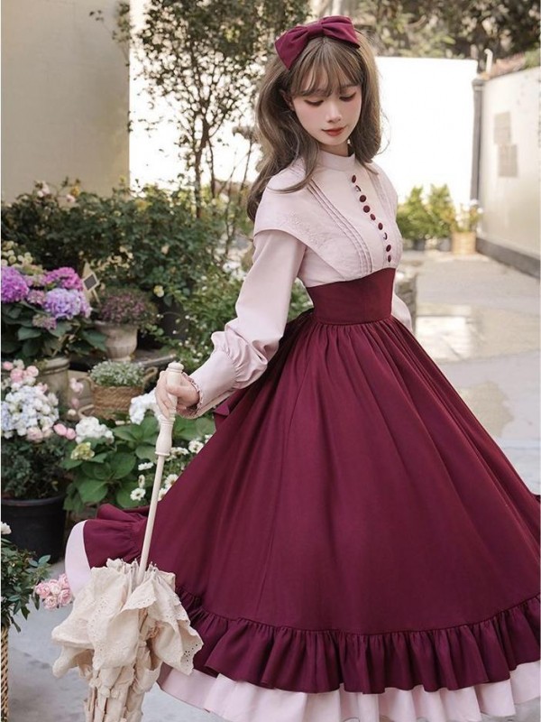 【Christine】~lolita dress~Rose embroidery Tight wait Large skirt~Onepiece