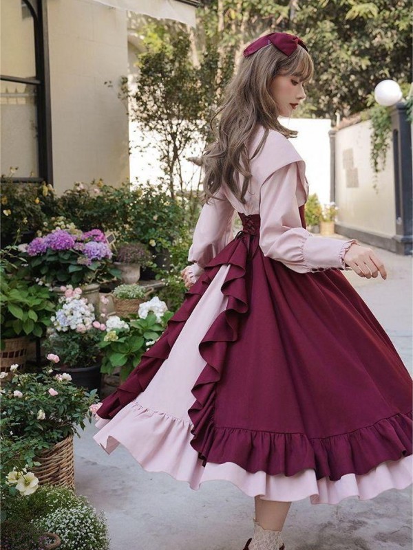 【Christine】~lolita dress~Rose embroidery Tight wait Large skirt~Onepiece