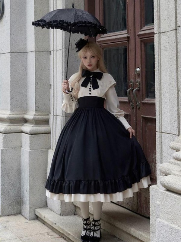 【Christine】~lolita dress~Rose embroidery Tight wait Large skirt~Onepiece