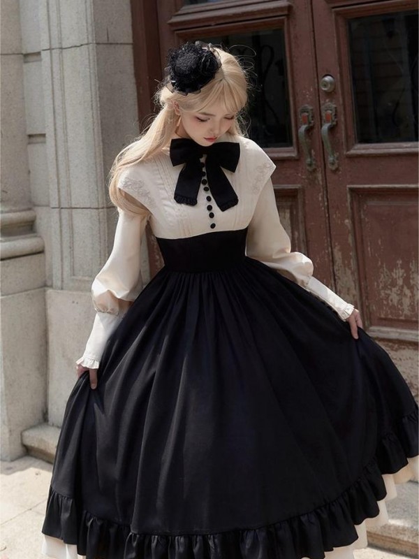 【Christine】~lolita dress~Rose embroidery Tight wait Large skirt~Onepiece