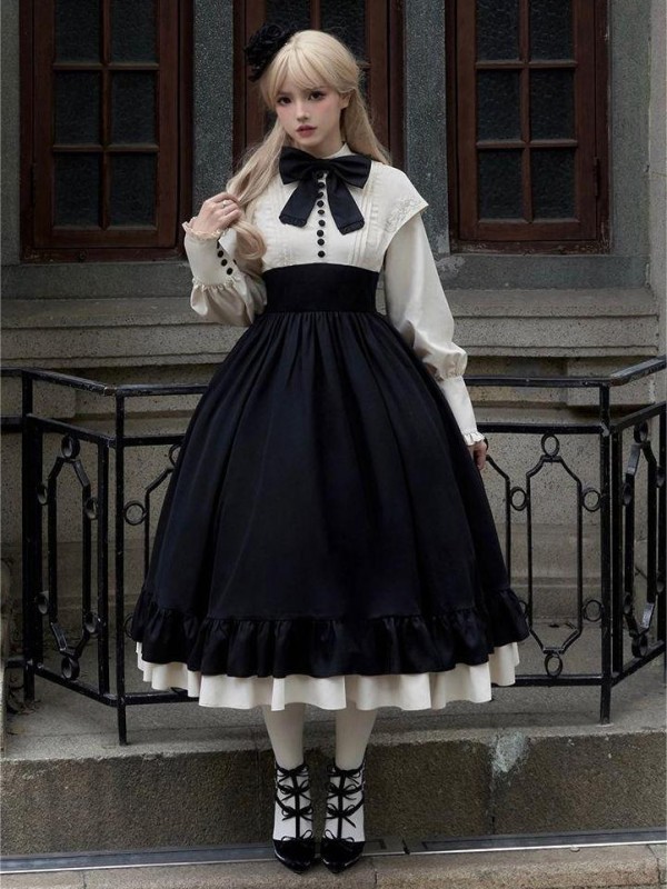 【Christine】~lolita dress~Rose embroidery Tight wait Large skirt~Onepiece