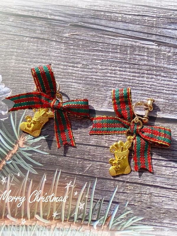 Ear Clips with Christmas Stocking Pendant Ear Clips with Christmas Stocking Pendant