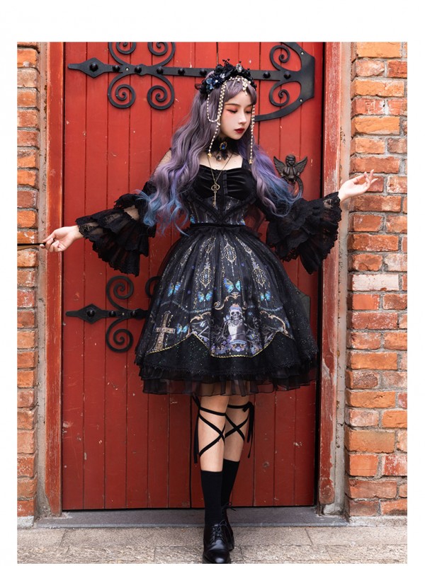YINGLUOFU - Skull&Butterfly Gothic One-piece YINGLUOFU - Skull&Butterfly Gothic One-piece