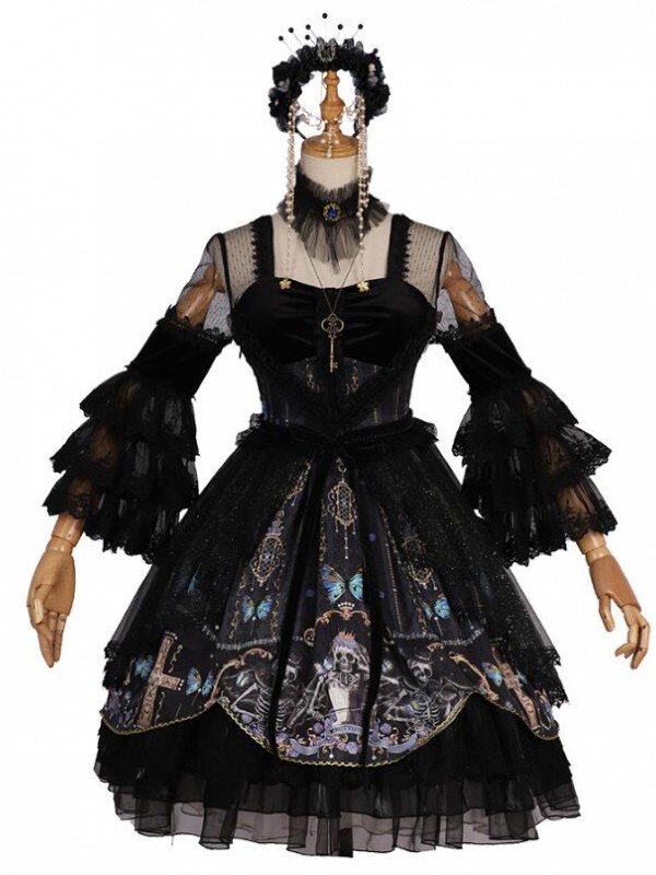 YINGLUOFU - Skull&Butterfly Gothic One-piece YINGLUOFU - Skull&Butterfly Gothic One-piece