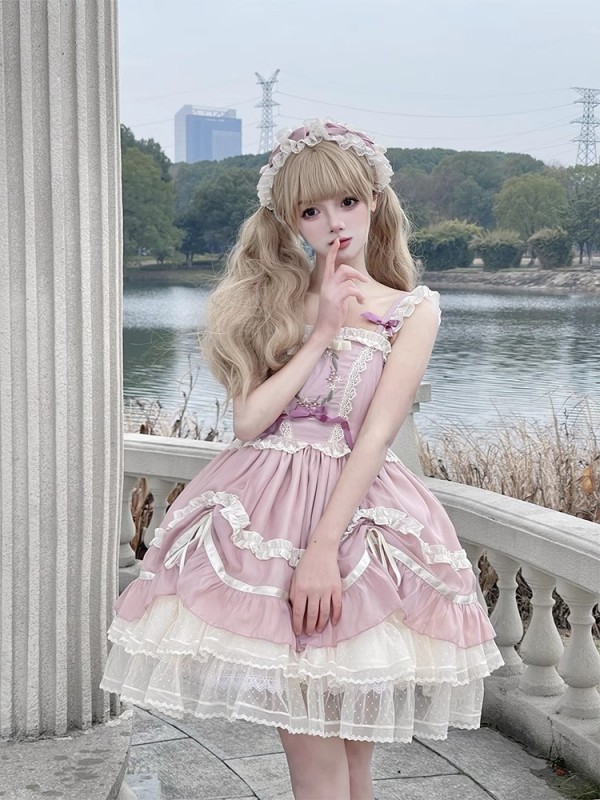 【Floating Dance Music】~Lolita Jumperskirt~Lace Sweet and elegant embroidery Sling skirt 【Floating Dance Music】~Lolita Jumperskirt~Lace Sweet and elegant embroidery Sling skirt