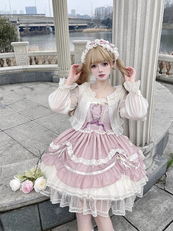 【Floating Dance Music】~Lolita Jumperskirt~Lace Sweet and elegant embroidery Sling skirt 【Floating Dance Music】~Lolita Jumperskirt~Lace Sweet and elegant embroidery Sling skirt