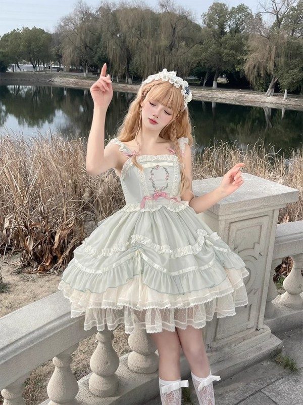 【Floating Dance Music】~Lolita Jumperskirt~Lace Sweet and elegant embroidery Sling skirt 【Floating Dance Music】~Lolita Jumperskirt~Lace Sweet and elegant embroidery Sling skirt
